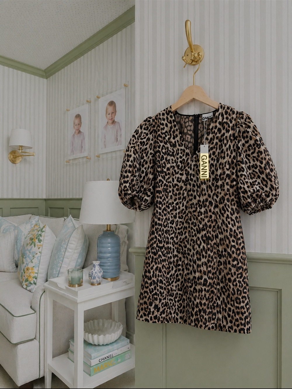 Ganni Leopard Print Mini Dress in Beige and Black